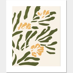 Elegant Earthy Abstract Botanical Yellow Flowers Posters and Art